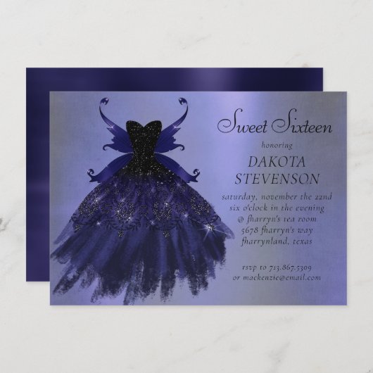 Gothic Fairy Indigo Gown | Deep Royal Paarse Sheen Kaart (Voorkant / Achterkant)
