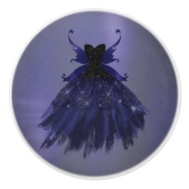 Gothic Fairy Indigo Gown | Deep Royal Paarse Sheen Keramische Knop