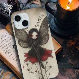 Gothic Fairy op rode bloem Custom Dark Fantasy iPhone 15 Case