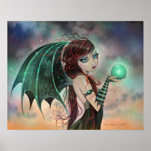 Gothic Fairy Vampire Green Gem Fantasy Art Poster