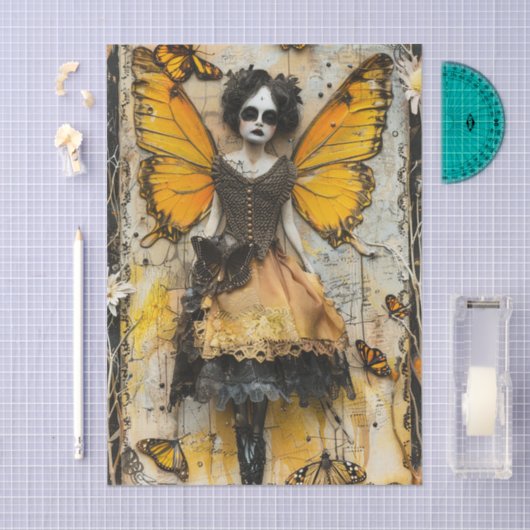 Gothic Fairy Yellow Wings Dark Fantasy Decoupage Tissuepapier (Craft)