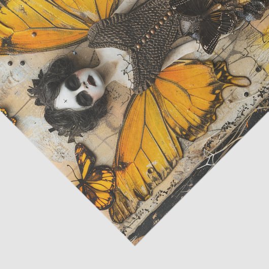 Gothic Fairy Yellow Wings Dark Fantasy Decoupage Tissuepapier (Detail)