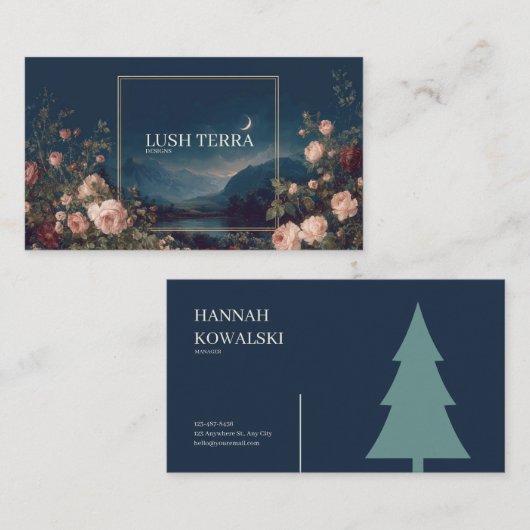 Gothic Fairytale Crescent Moon Lake Floral Visitekaartje (Voorkant / Achterkant)