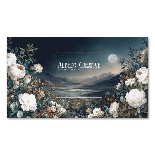 Gothic Fairytale Floral Mountain Moon Landscape Magnetisch Visitekaartje (Voorkant)