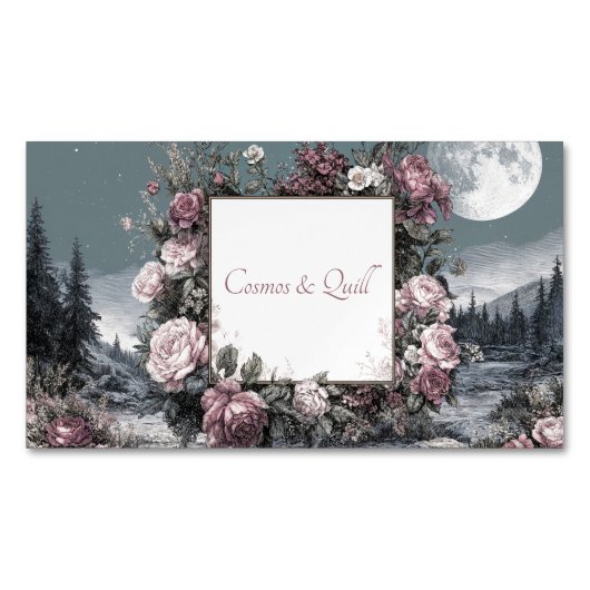 Gothic Fairytale Rose Frame Moonlit Forest Scene Magnetisch Visitekaartje (Voorkant)