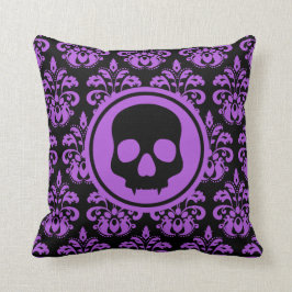 Gothic fanged Halloween schedel paarse damast Kussen