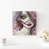 Gothic Fantasy Art Girl met hart Vierkante Klok (Huis)