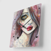 Gothic Fantasy Art Girl met hart Vierkante Klok (Hoek)