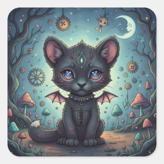 Gothic Fantasy Baby KitBat Vierkante Sticker (Voorkant)