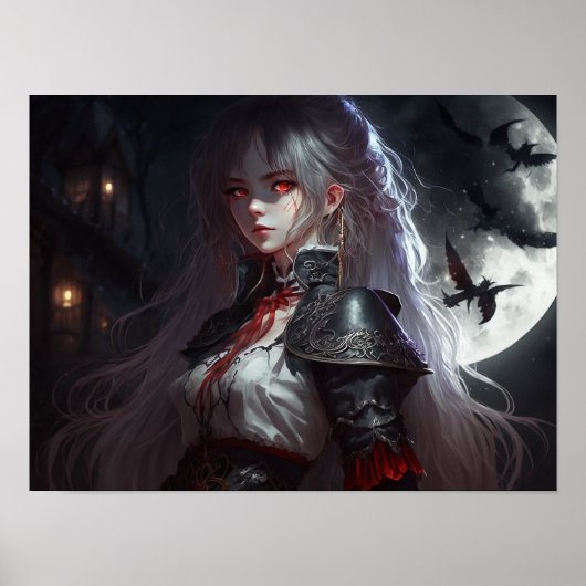 Gothic Fantasy Demon Anime Girl in Armor Poster (Voorkant)