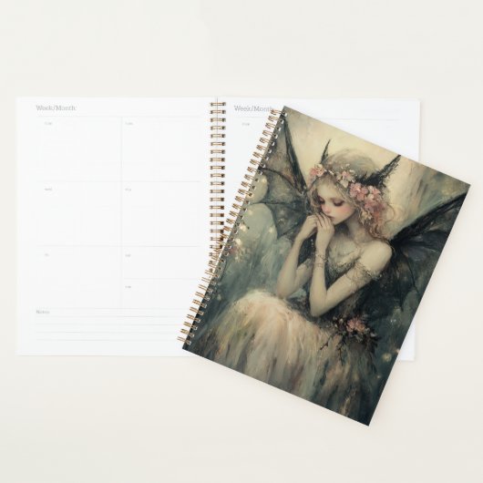 Gothic Fantasy Fairy with Floral Crown Dark Wings Planner (Display)