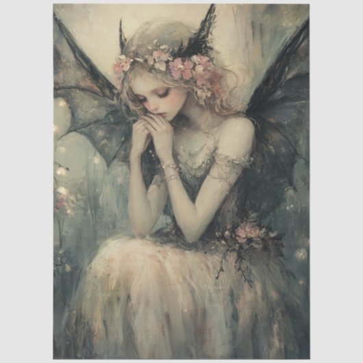 Gothic Fantasy Fairy with Floral Crown Decoupage Tissuepapier (Voorkant)