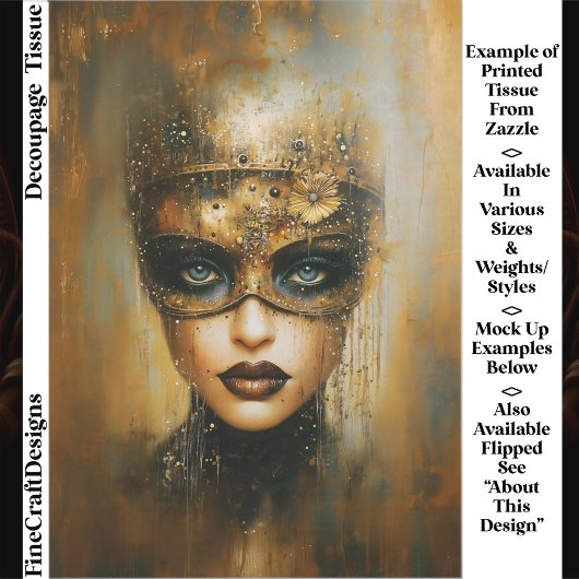 Gothic Fantasy Gouden Gemaskerde Vrouw ER3R Découp Tissuepapier