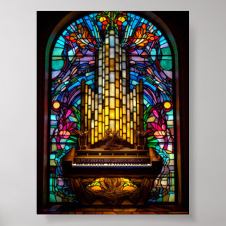 Gothic Fantasy Kerk Pipeorgel Gebrandschilderde Gl Poster