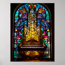 Gothic Fantasy Kerk Pipeorgel Gebrandschilderde Gl Poster