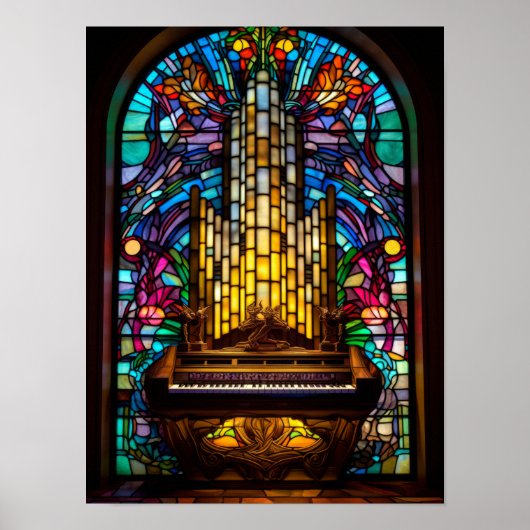 Gothic Fantasy Kerk Pipeorgel Gebrandschilderde Gl Poster (Voorkant)