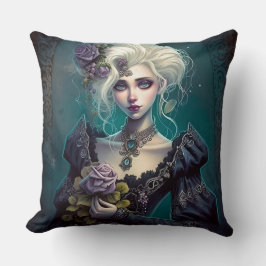 Gothic Fantasy Meisje met Lavendel Bloemen Kussen