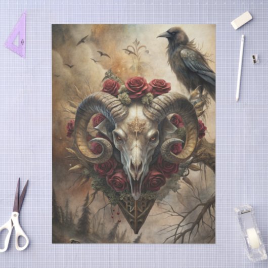 Gothic Fantasy Ram's Skull & Raven  Tissuepapier (Craft)