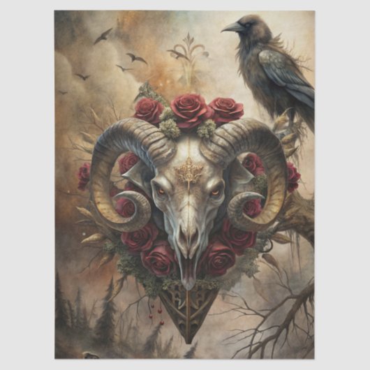 Gothic Fantasy Ram's Skull & Raven  Tissuepapier (Voorkant)
