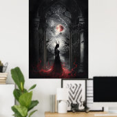 Gothic Fantasy Scene – Red Moon Silhouette Art Poster (Thuiskantoor)