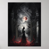 Gothic Fantasy Scene – Red Moon Silhouette Art Poster (Voorkant)