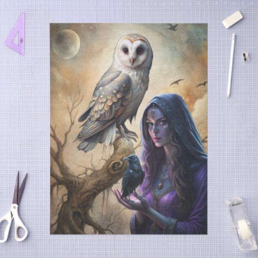 Gothic Fantasy Tarot Reader White Owl & Raven  Tissuepapier (Craft)