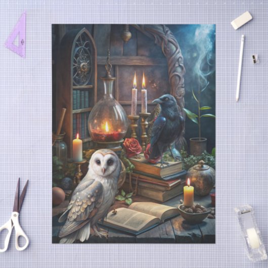 Gothic Fantasy Tarot Reader's Room & White Owl  Tissuepapier (Craft)