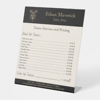 Gothic Fantasy Wolf Skull Zwart & Goud prijslijst Reclamebord Met Voetstuk