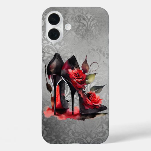 Gothic Fashionista Red Bottom Stilettos met Rozen Case-Mate iPhone Case (Achterkant)
