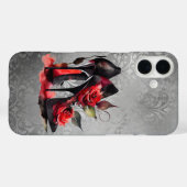 Gothic Fashionista Red Bottom Stilettos met Rozen Case-Mate iPhone Case (Achterkant (horizontaal))
