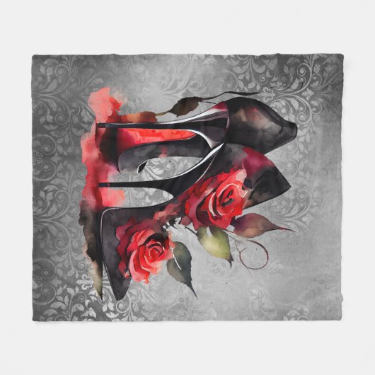 Gothic Fashionista Red Bottom Stilettos met Rozen Fleece Deken (Voorkant (Horizontaal))