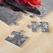 Gothic Fashionista Red Bottom Stilettos met Rozen Legpuzzel (Zijkant)