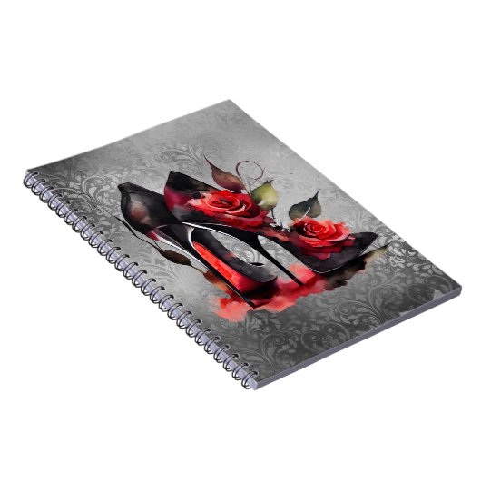 Gothic Fashionista Red Bottom Stilettos met Rozen Notitieboek (Rechterzijde)