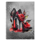 Gothic Fashionista Red Bottom Stilettos met Rozen Notitieboek (Voorkant)