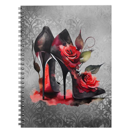 Gothic Fashionista Red Bottom Stilettos met Rozen Notitieboek (Voorkant)
