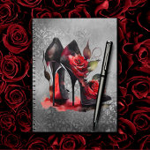 Gothic Fashionista Red Bottom Stilettos met Rozen Notitieboek