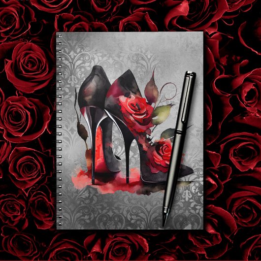 Gothic Fashionista Red Bottom Stilettos met Rozen Notitieboek