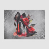 Gothic Fashionista Red Bottom Stilettos met Rozen Tissuepapier (Voorkant)