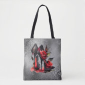 Gothic Fashionista Red Bottom Stilettos met Rozen Tote Bag (Voorkant)