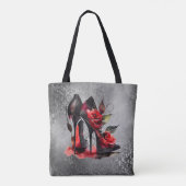 Gothic Fashionista Red Bottom Stilettos met Rozen Tote Bag (Achterkant)