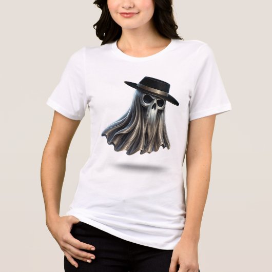 Gothic Fedora Ghost T-shirt – Haunted Skull Spirit (Voorkant)