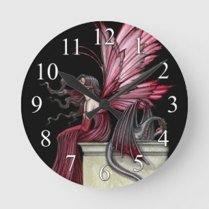 Gothic Fee en Draak Fantasie Kunstklok Ronde Klok