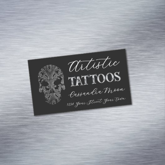 Gothic Filigree Skull Tatoo Studio Magnetisch Visitekaartje (Voorbeeld)