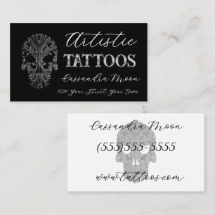Gothic Filigree Skull Tatoo Studio Visitekaartje