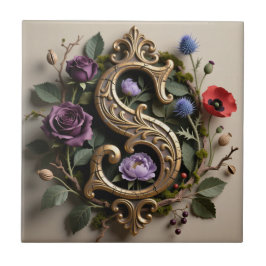 Gothic Floral Antique Gold Letter S Tegeltje