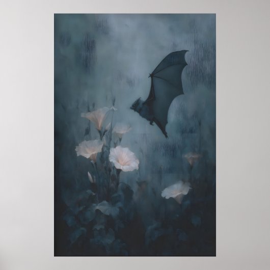 Gothic Floral Bat Wall Art With Pale Pink Flowers Poster (Voorkant)
