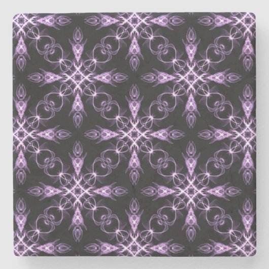 Gothic Floral Black and Paars Fractal Pattern Stenen Onderzetter (Voorkant)