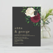 Gothic Floral Burgundy and Black Wedding Kaart (Staand voorkant)