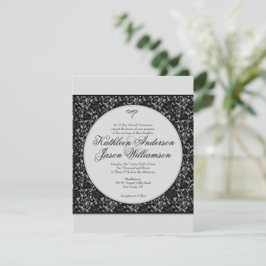 Gothic Floral Damask Monogram Weddenschap Kaart (Staand voorkant)