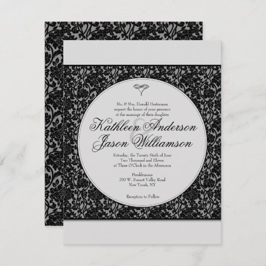 Gothic Floral Damask Monogram Weddenschap Kaart (Voorkant / Achterkant)